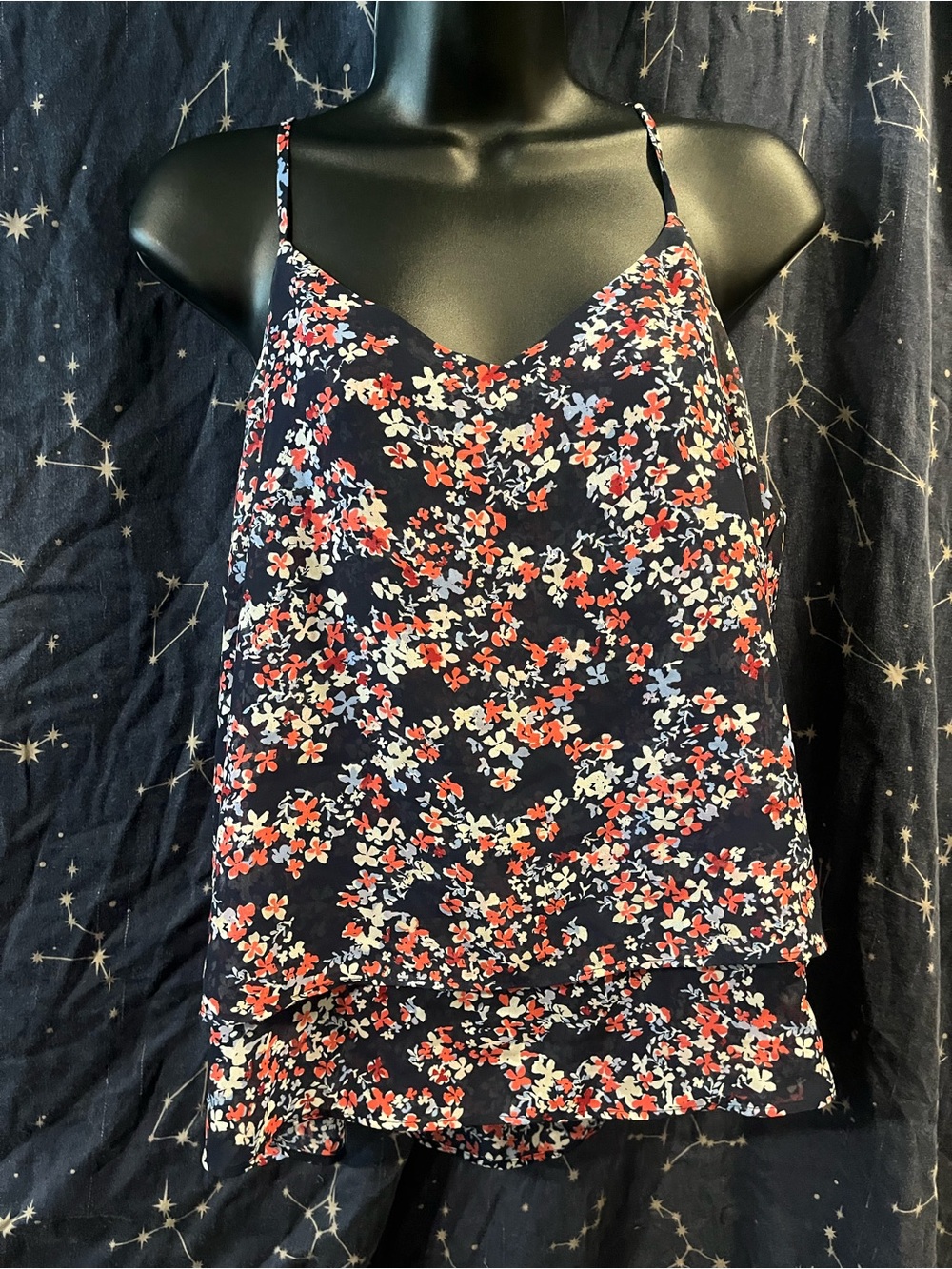 Maurices Navy Floral V-Neck Spaghetti Strap Camisole